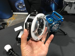 Prototype underwater housing for Samsung Gear 360 by 360RISE (DEMA 2016, Las Vegas)
